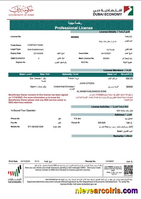 UAE Dubai professional license of company, version 2